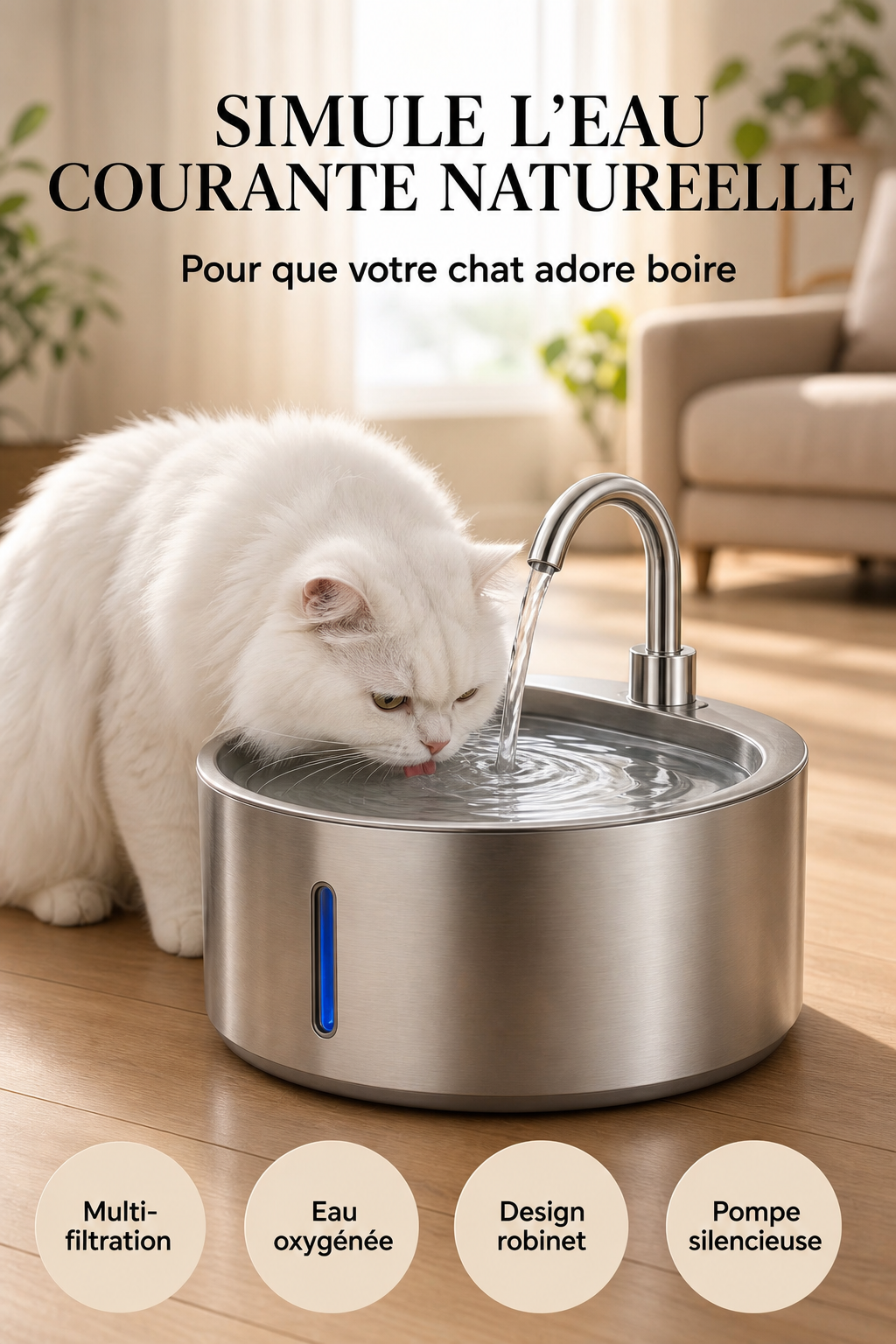 Fontaine à eau silencieuse pour chat